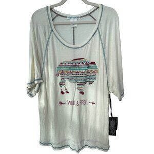 Cowgirl Tuff Co Studded Buffalo Print Raglan T Shirt Womens Large Oversized NEW